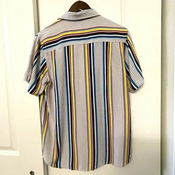 Nova Men's Short Sleeve Button Down Shirt Vertical Striped Multi-Color Slim M - Picture 3 of 8
